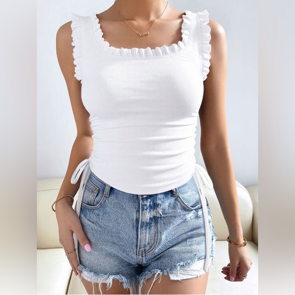 White Ruffled Women's Top - Picture 3 of 4